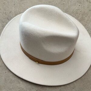 Lack Of Color Ivory Wool Fedora with Brown Leather Band